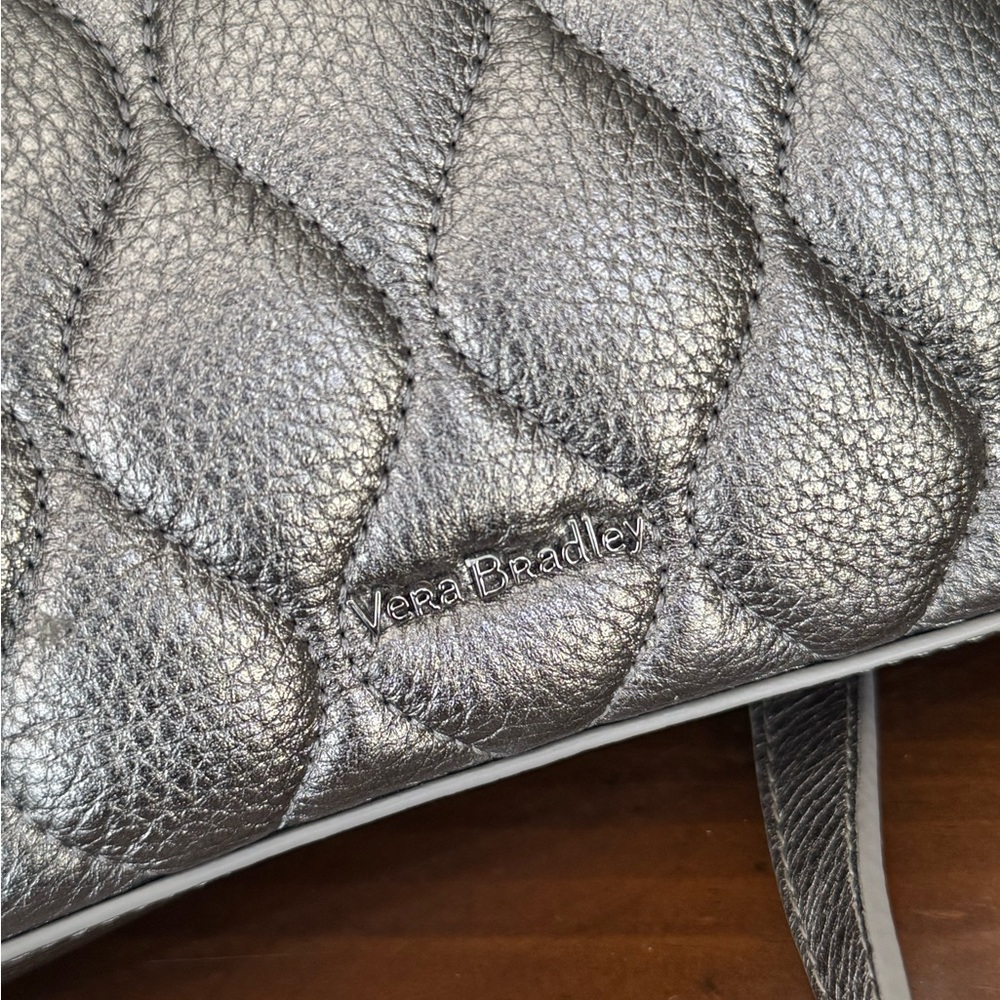 Vera Bradley Metallic Silver Quilted Leather Crossbody Shoulder Bag Purse - Picture 6 of 13
